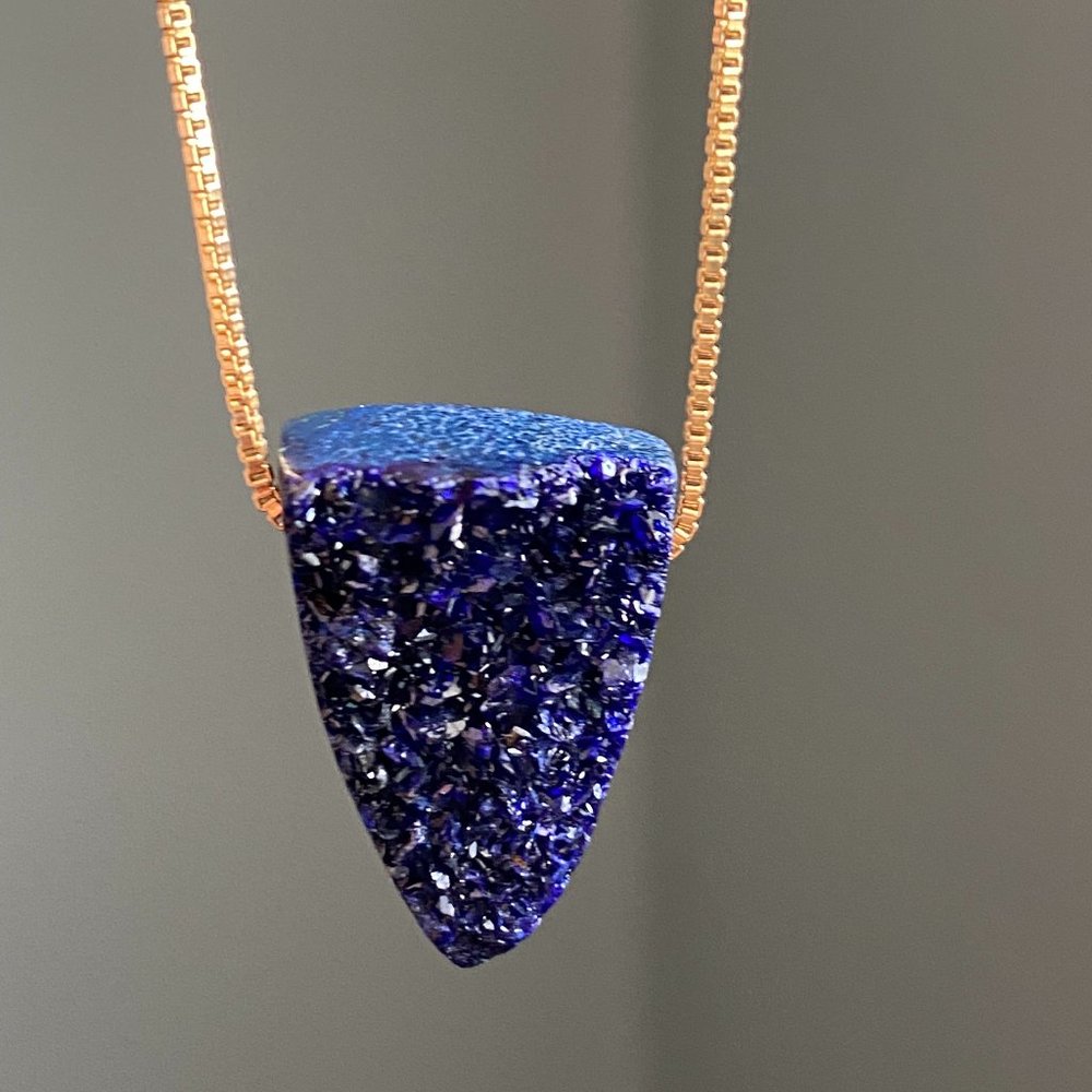 Pratt Daddy Druzy Azurite Pendant w/ 14k Gold filled chain Very Rare! Stunning!
